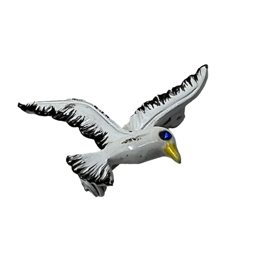 Vintage Gerrys Seagull Brooch White‎ Enamel Blue Crystal Eye Pin